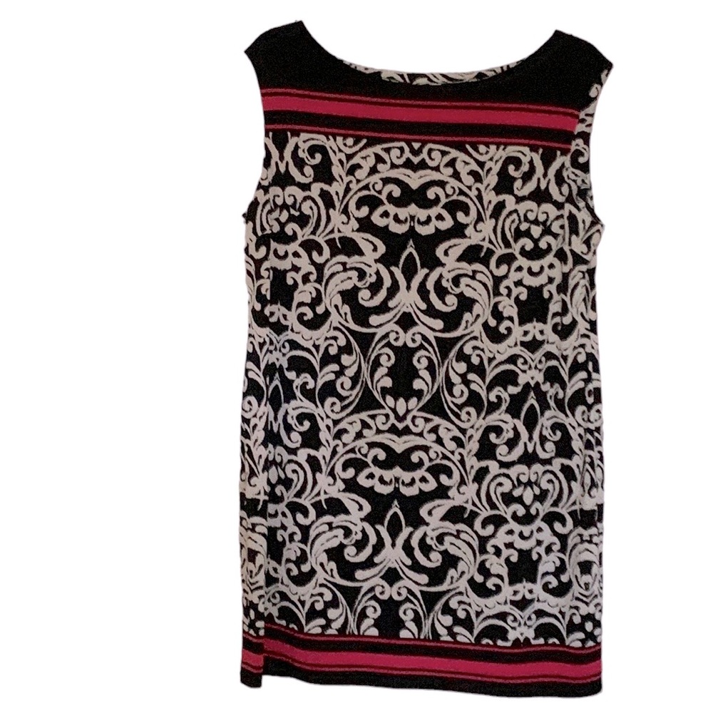 Jessica Howard Paisley print dress, black and white with fuchsia trim XXL